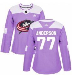 Women's Adidas Columbus Blue Jackets #77 Josh Anderson Authentic Purple Fights Cancer Practice NHL Jersey