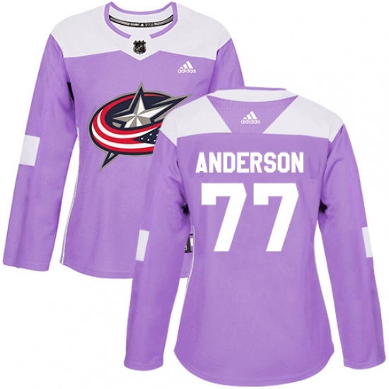 Women's Adidas Columbus Blue Jackets #77 Josh Anderson Authentic Purple Fights Cancer Practice NHL Jersey Women's Adidas Columbus Blue Jackets #77 Josh Anderson Authentic Purple Fights Cancer Practice NHL Jersey