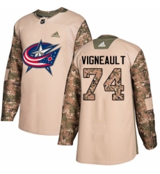 Men's Adidas Columbus Blue Jackets #74 Sam Vigneault Authentic Camo Veterans Day Practice NHL Jersey