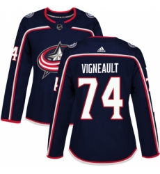 Women's Adidas Columbus Blue Jackets #74 Sam Vigneault Authentic Navy Blue Home NHL Jersey
