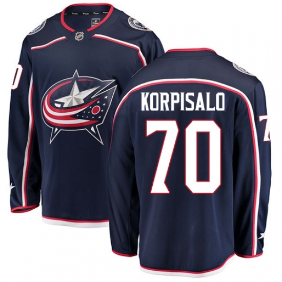 Men's Columbus Blue Jackets #70 Joonas Korpisalo Fanatics Branded Navy Blue Home Breakaway NHL Jersey Men's Columbus Blue Jackets #70 Joonas Korpisalo Fanatics Branded Navy Blue Home Breakaway NHL Jersey