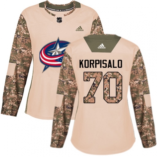 Women's Adidas Columbus Blue Jackets #70 Joonas Korpisalo Authentic Camo Veterans Day Practice NHL Jersey Women's Adidas Columbus Blue Jackets #70 Joonas Korpisalo Authentic Camo Veterans Day Practice NHL Jersey