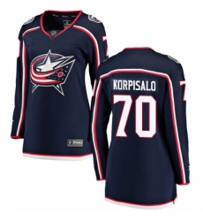 Women's Columbus Blue Jackets #70 Joonas Korpisalo Fanatics Branded Navy Blue Home Breakaway NHL Jersey