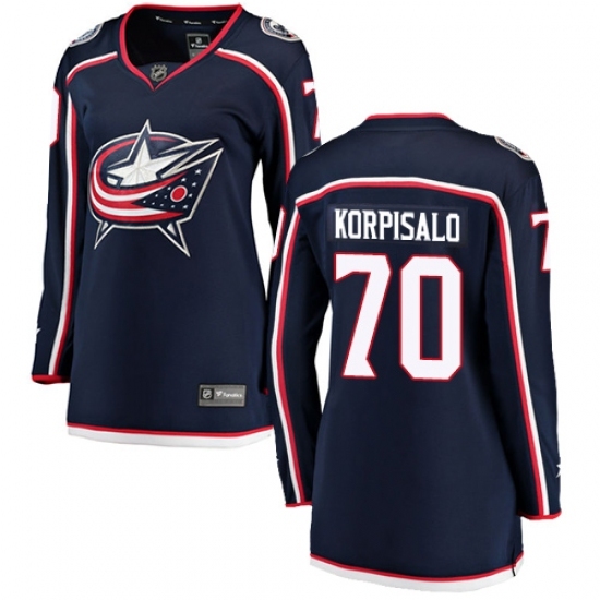 Women's Columbus Blue Jackets #70 Joonas Korpisalo Fanatics Branded Navy Blue Home Breakaway NHL Jersey Women's Columbus Blue Jackets #70 Joonas Korpisalo Fanatics Branded Navy Blue Home Breakaway NHL Jersey