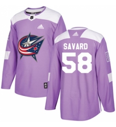 Men's Adidas Columbus Blue Jackets #58 David Savard Authentic Purple Fights Cancer Practice NHL Jersey