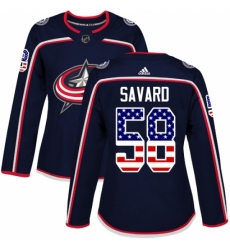 Women's Adidas Columbus Blue Jackets #58 David Savard Authentic Navy Blue USA Flag Fashion NHL Jersey