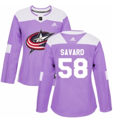 Women's Adidas Columbus Blue Jackets #58 David Savard Authentic Purple Fights Cancer Practice NHL Jersey