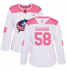 Women's Adidas Columbus Blue Jackets #58 David Savard Authentic White/Pink Fashion NHL Jersey