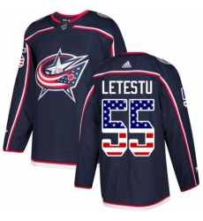 Men's Adidas Columbus Blue Jackets #55 Mark Letestu Authentic Navy Blue USA Flag Fashion NHL Jersey