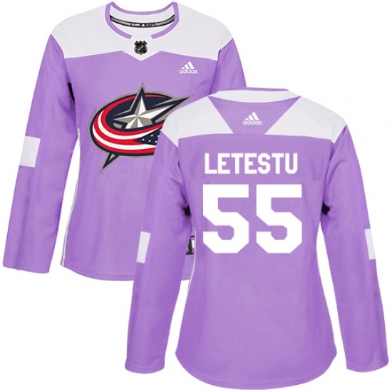 Women's Adidas Columbus Blue Jackets #55 Mark Letestu Authentic Purple Fights Cancer Practice NHL Jersey Women's Adidas Columbus Blue Jackets #55 Mark Letestu Authentic Purple Fights Cancer Practice NHL Jersey