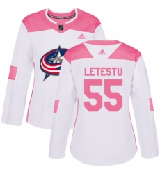 Women's Adidas Columbus Blue Jackets #55 Mark Letestu Authentic White Pink Fashion NHL Jersey Women's Adidas Columbus Blue Jackets #55 Mark Letestu Authentic White Pink Fashion NHL Jersey