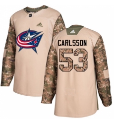 Men's Adidas Columbus Blue Jackets #53 Gabriel Carlsson Authentic Camo Veterans Day Practice NHL Jersey