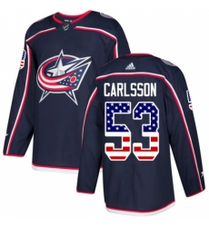 Men's Adidas Columbus Blue Jackets #53 Gabriel Carlsson Authentic Navy Blue USA Flag Fashion NHL Jersey