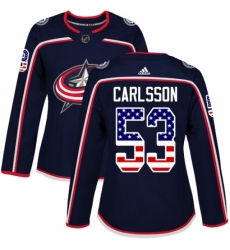 Women's Adidas Columbus Blue Jackets #53 Gabriel Carlsson Authentic Navy Blue USA Flag Fashion NHL Jersey