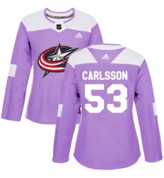 Women's Adidas Columbus Blue Jackets #53 Gabriel Carlsson Authentic Purple Fights Cancer Practice NHL Jersey