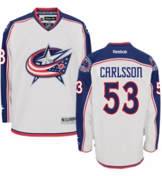 Women's Reebok Columbus Blue Jackets #53 Gabriel Carlsson Authentic White Away NHL Jersey