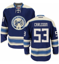 Women's Reebok Columbus Blue Jackets #53 Gabriel Carlsson Premier Navy Blue Third NHL Jersey