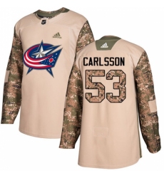Youth Adidas Columbus Blue Jackets #53 Gabriel Carlsson Authentic Camo Veterans Day Practice NHL Jersey