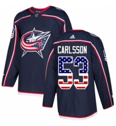 Youth Adidas Columbus Blue Jackets #53 Gabriel Carlsson Authentic Navy Blue USA Flag Fashion NHL Jersey