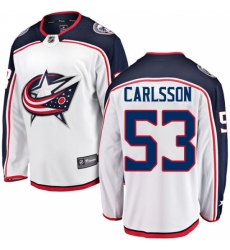 Youth Columbus Blue Jackets #53 Gabriel Carlsson Fanatics Branded White Away Breakaway NHL Jersey