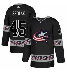 Men's Adidas Columbus Blue Jackets #45 Lukas Sedlak Authentic Black Team Logo Fashion NHL Jersey