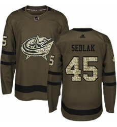Men's Adidas Columbus Blue Jackets #45 Lukas Sedlak Authentic Green Salute to Service NHL Jersey