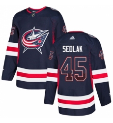 Men's Adidas Columbus Blue Jackets #45 Lukas Sedlak Authentic Navy Blue Drift Fashion NHL Jersey