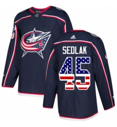 Men's Adidas Columbus Blue Jackets #45 Lukas Sedlak Authentic Navy Blue USA Flag Fashion NHL Jersey