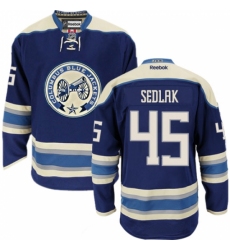 Men's Reebok Columbus Blue Jackets #45 Lukas Sedlak Premier Navy Blue Third NHL Jersey
