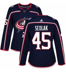 Women's Adidas Columbus Blue Jackets #45 Lukas Sedlak Authentic Navy Blue Home NHL Jersey