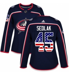 Women's Adidas Columbus Blue Jackets #45 Lukas Sedlak Authentic Navy Blue USA Flag Fashion NHL Jersey