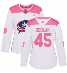 Women's Adidas Columbus Blue Jackets #45 Lukas Sedlak Authentic White/Pink Fashion NHL Jersey