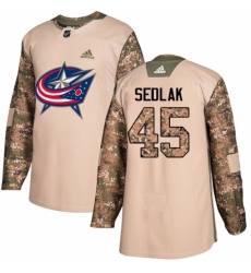 Youth Adidas Columbus Blue Jackets #45 Lukas Sedlak Authentic Camo Veterans Day Practice NHL Jersey