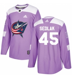 Youth Adidas Columbus Blue Jackets #45 Lukas Sedlak Authentic Purple Fights Cancer Practice NHL Jersey
