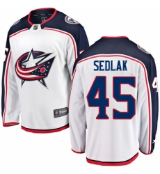 Youth Columbus Blue Jackets #45 Lukas Sedlak Fanatics Branded White Away Breakaway NHL Jersey