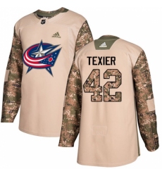 Men's Adidas Columbus Blue Jackets #42 Alexandre Texier Authentic Camo Veterans Day Practice NHL Jersey
