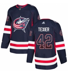 Men's Adidas Columbus Blue Jackets #42 Alexandre Texier Authentic Navy Blue Drift Fashion NHL Jersey