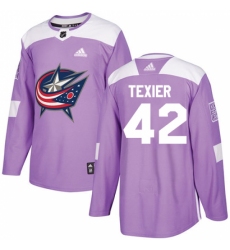 Men's Adidas Columbus Blue Jackets #42 Alexandre Texier Authentic Purple Fights Cancer Practice NHL Jersey Men's Adidas Columbus Blue Jackets #42 Alexandre Texier Authentic Purple Fights Cancer Practice NHL Jersey