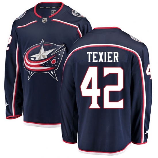 Men's Columbus Blue Jackets #42 Alexandre Texier Fanatics Branded Navy Blue Home Breakaway NHL Jersey Men's Columbus Blue Jackets #42 Alexandre Texier Fanatics Branded Navy Blue Home Breakaway NHL Jersey