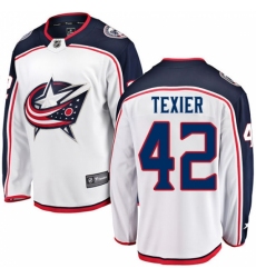 Men's Columbus Blue Jackets #42 Alexandre Texier Fanatics Branded White Away Breakaway NHL Jersey