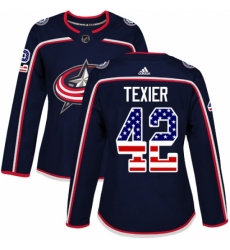 Women's Adidas Columbus Blue Jackets #42 Alexandre Texier Authentic Navy Blue USA Flag Fashion NHL Jersey