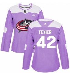 Women's Adidas Columbus Blue Jackets #42 Alexandre Texier Authentic Purple Fights Cancer Practice NHL Jersey Women's Adidas Columbus Blue Jackets #42 Alexandre Texier Authentic Purple Fights Cancer Practice NHL Jersey
