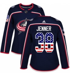 Women's Adidas Columbus Blue Jackets #38 Boone Jenner Authentic Navy Blue USA Flag Fashion NHL Jersey