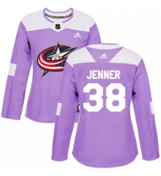 Women's Adidas Columbus Blue Jackets #38 Boone Jenner Authentic Purple Fights Cancer Practice NHL Jersey