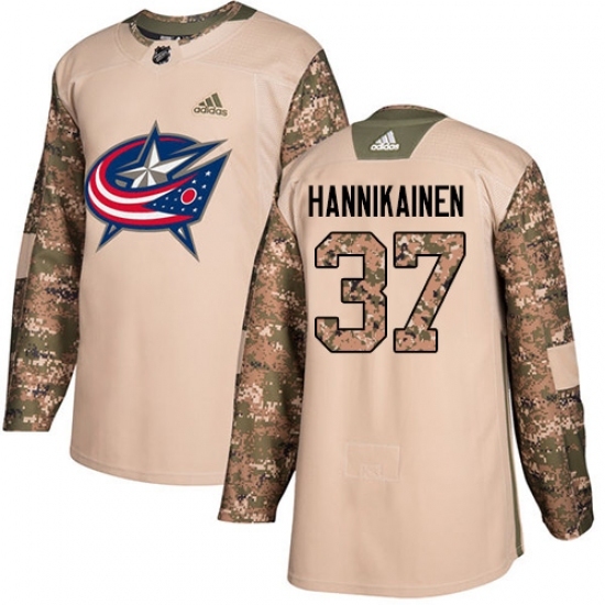 Men's Adidas Columbus Blue Jackets #37 Markus Hannikainen Authentic Camo Veterans Day Practice NHL Jersey Men's Adidas Columbus Blue Jackets #37 Markus Hannikainen Authentic Camo Veterans Day Practice NHL Jersey