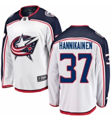 Men's Columbus Blue Jackets #37 Markus Hannikainen Fanatics Branded White Away Breakaway NHL Jersey Men's Columbus Blue Jackets #37 Markus Hannikainen Fanatics Branded White Away Breakaway NHL Jersey
