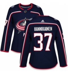 Women's Adidas Columbus Blue Jackets #37 Markus Hannikainen Authentic Navy Blue Home NHL Jersey