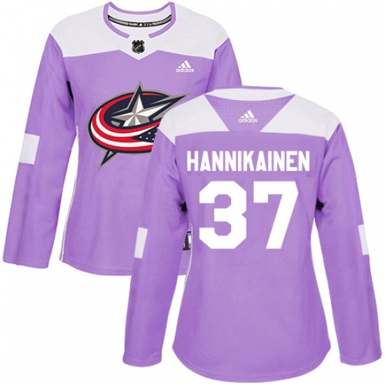 Women's Adidas Columbus Blue Jackets #37 Markus Hannikainen Authentic Purple Fights Cancer Practice NHL Jersey Women's Adidas Columbus Blue Jackets #37 Markus Hannikainen Authentic Purple Fights Cancer Practice NHL Jersey