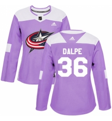 Women's Adidas Columbus Blue Jackets #36 Zac Dalpe Authentic Purple Fights Cancer Practice NHL Jersey