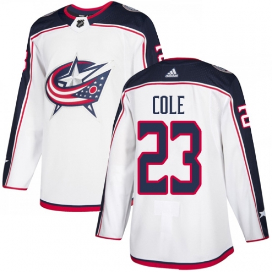 Men's Adidas Columbus Blue Jackets #23 Ian Cole Authentic White Away NHL Jersey Men's Adidas Columbus Blue Jackets #23 Ian Cole Authentic White Away NHL Jersey
